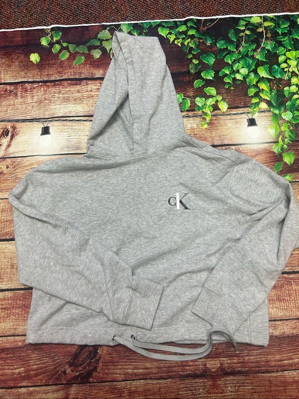 Calvin Klein Sleepwear Hooded Sweatshirt Cropped Grey Size M